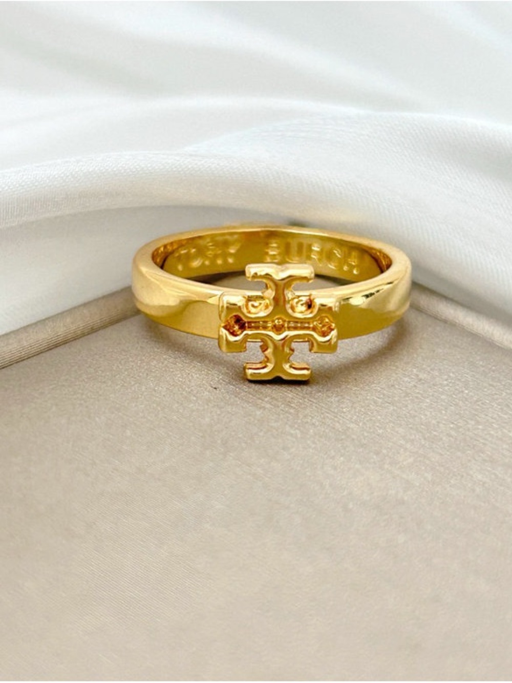 Tory Burch Gold Logo Signet Ring - Picture 2 of 6